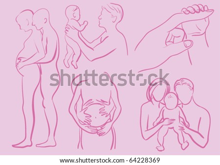 Family set -father, mother and baby (hand drawn vectors)