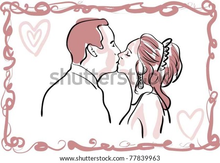Wedding Kiss - Hand drawn vector illustration of a wedding couple kissing