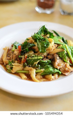 Asian style noodle with pork and vegetables , Asian style food