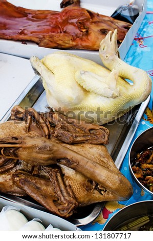 Variety of foods for worship to the ancestor in Chinese festival
