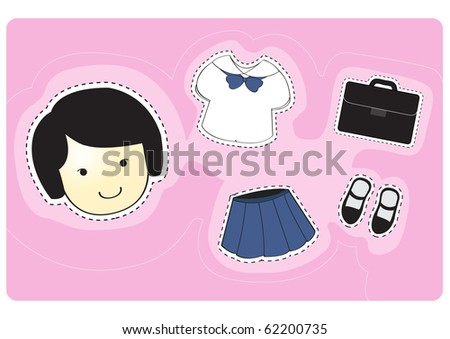 stock vector : Girl student with variety of clothes for dress-up cartoon 