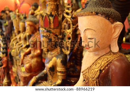 Ancient Buddha statue wood carving m , Asia , Thailand