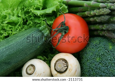 healthy groceries, lettuce, cherry tomatoes and vegetables isolated on white