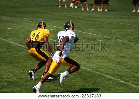 LATROBE, PA - JULY 29, 2008: Pittsburgh Steelers team practicing at training camp at St. Vincent College in Latrobe Pennsylvania for the 2008 2009 football season on July 29, 2008.