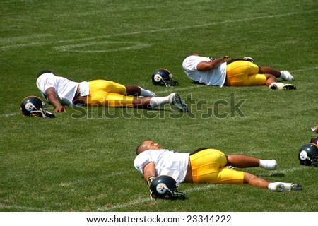 LATROBE, PA - JULY 29, 2008: Pittsburgh Steelers team practicing at training camp at St. Vincent College in Latrobe Pennsylvania for the 2008 2009 football season on July 29, 2008.
