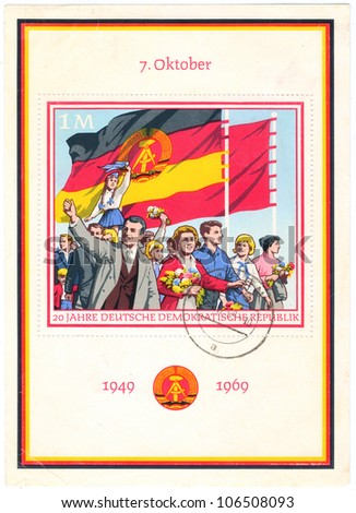 GERMANY - CIRCA 1969: An old used German Democratic Republic postage stamp issued in honor of 20th Anniversary of GDR (1949 - 1969); series, circa 1969