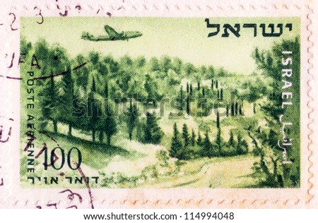 ISRAEL - CIRCA 1954: An old used Israeli postage stamp of the series 