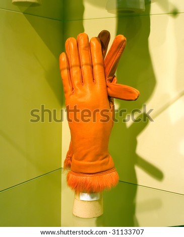 Elegant leather female gloves with fur