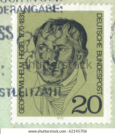 GEMANY - CIRCA 1970 A vintage German used postage stamp showing portrait of German philosopher Georg Wilhelm Friedrich Hegel with inscription \