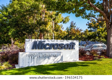 California, USA - NOVEMBER 12, 2013: Microsoft sign in Silicon Valley seen on November 12, 2013, California, USA.