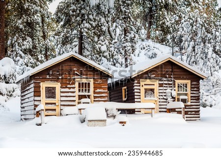 camping cabins in winter, Custer State park, S.Dakota