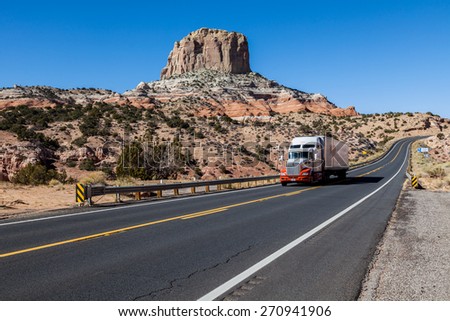 ARIZONA, USA - NOVEMBER 2: Cargo Truck on Arizona Desert Highway seen on November 2, 2014