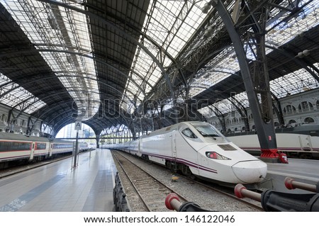 BARCELONA SEPTEMBER 25: Train Station in Barcelona on September 25, 2012 in Barcelona, Spain. Spain's main cities are connected by high-speed trains.