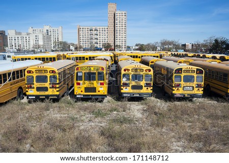 New York City, Usa - October 27: A New York City School Buses. In The United States, School Buses Provide An Estimated 10 Billion Student Trips Every Year. October 27, 2013 In New York City, Usa