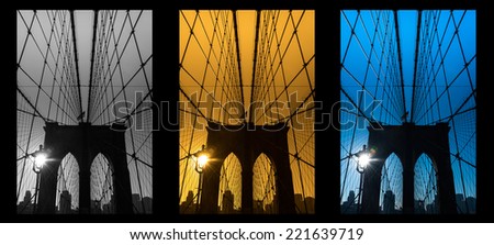 The Brooklyn bridge silhouette, New York City. USA.