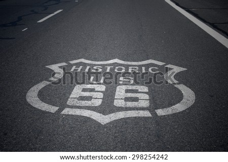 Famous Route 66 landmark on the road in Californian desert