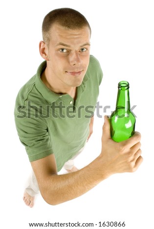stock photo : man with bottle of beer