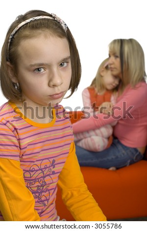 stock photo Sad 1012yo girl Focus on her face There are