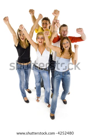 stock photo Small group of happy teenagers Smiling and looking at camera