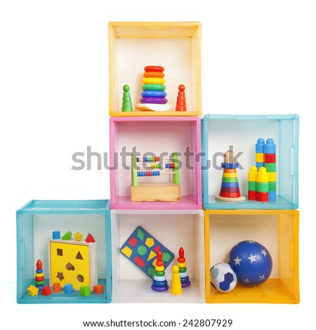 boxes with toys on the white
