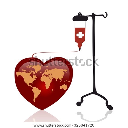 red heart with world map and transfusion