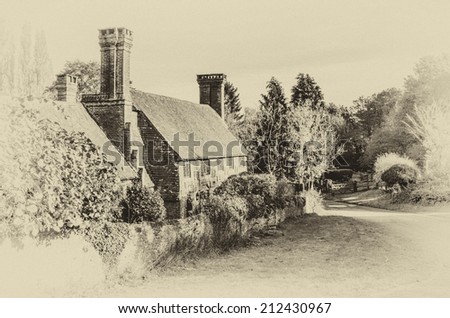 Old cottage with lovely chimneys, Millford Surrey, England, Vintage effect