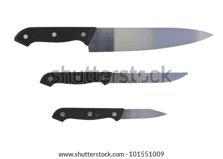 Three sizes of knife isolated on white background