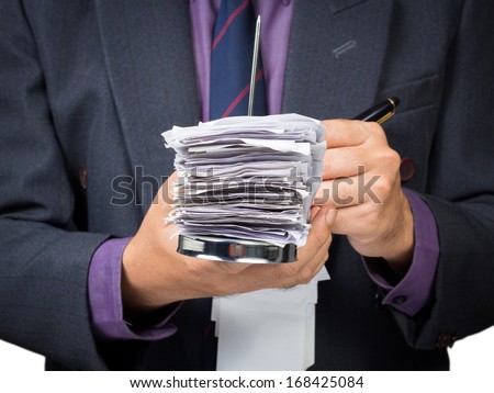 Businessman working with bills in paper nail