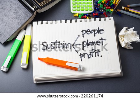 Handwriting of Sustainability development concept in notebook