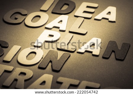 Abstract  wood letter of idea, goal and plan for business concept