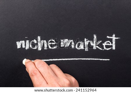 Hand underline Niche Market word on chalkboard