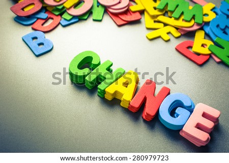 Stack of wood letters as Change word with scattered letters