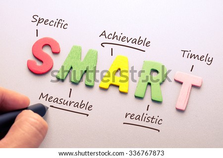 Wood letter of Smart word with hand writing definition for smart goal setting concept