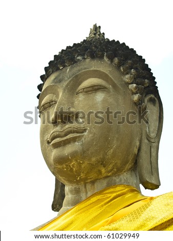 Cement sculpture of Buddha\'s face in Ayudhya province of Thailand
