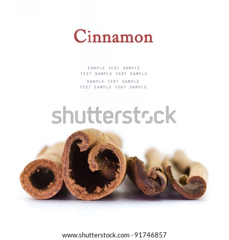 Closeup cinnamon spice on white background