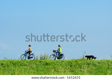 cycling on a summerday with a dog running behind