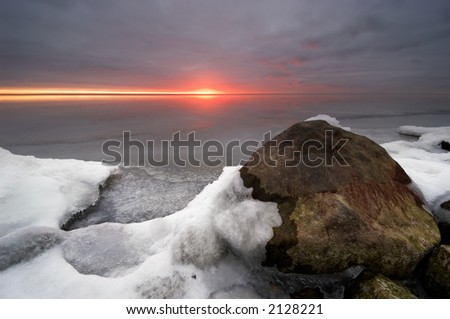 A cold day in winter and sunset