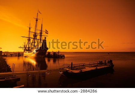 an old ship early in the morning