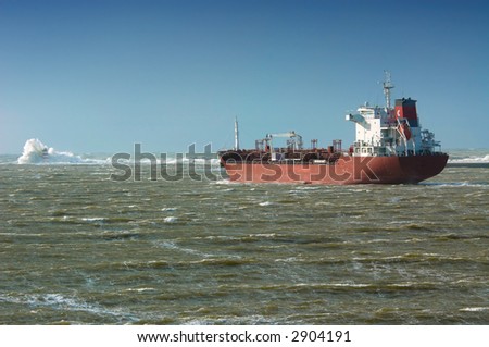 big ship in rough sea during storm