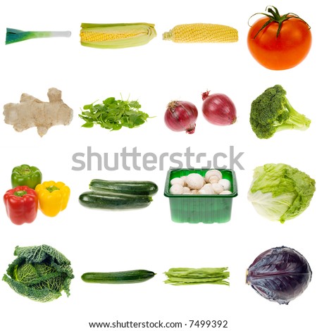 vegetable collection isolated on a white background, all pieces individually photographed in studio and no shade so its easy to select.