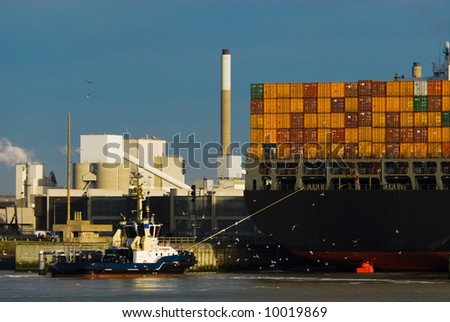huge container ship in the harbor