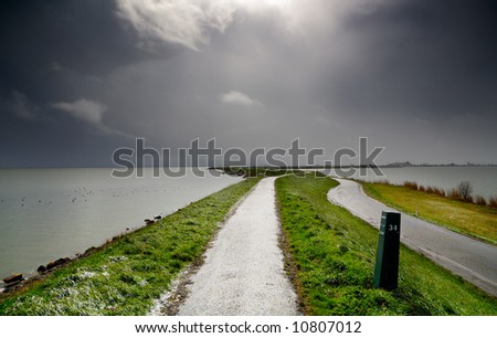 landscape scene in the netherlands with bad weather
