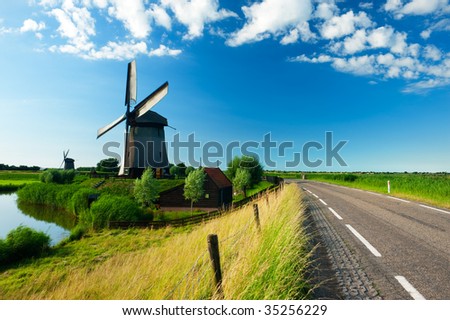 beautiful windmill landscape in the Netherlands, Schermerhorn, Schermer, Noord-Holland
