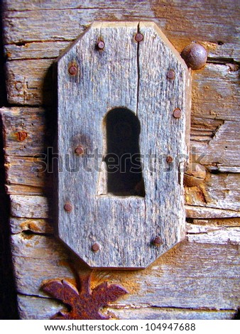 Medieval doorlock fitted to a church door in a French village