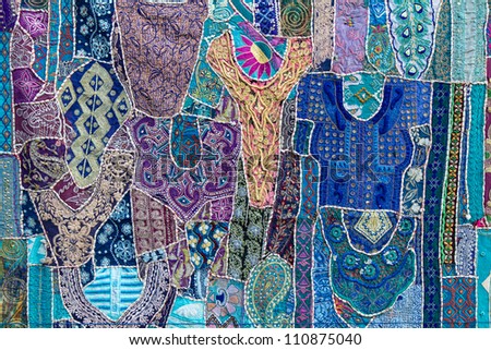 Handmade patchwork quilt from India as background