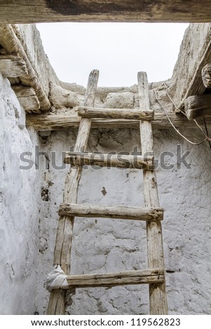 Old wooden ladder, seen in Ladakh, India