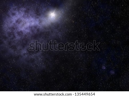 Night sky with stars, nebula and sun