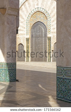 Oriental decorated gate, Hassan II mosque, Morocco