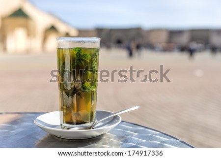 Single glass of mint tea in Morocco