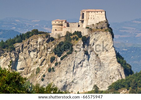 Fortress of San Leo, Italy, with landscape